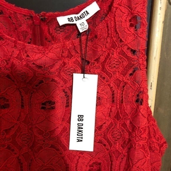 BB Dakota Red Lace Fit & Flare Sleeveless Dress Size 10 Cocktail Party Wedding - Picture 4 of 5